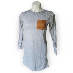 Yishangyi Medium Gray and Brown Long Sleeve Tunic Top